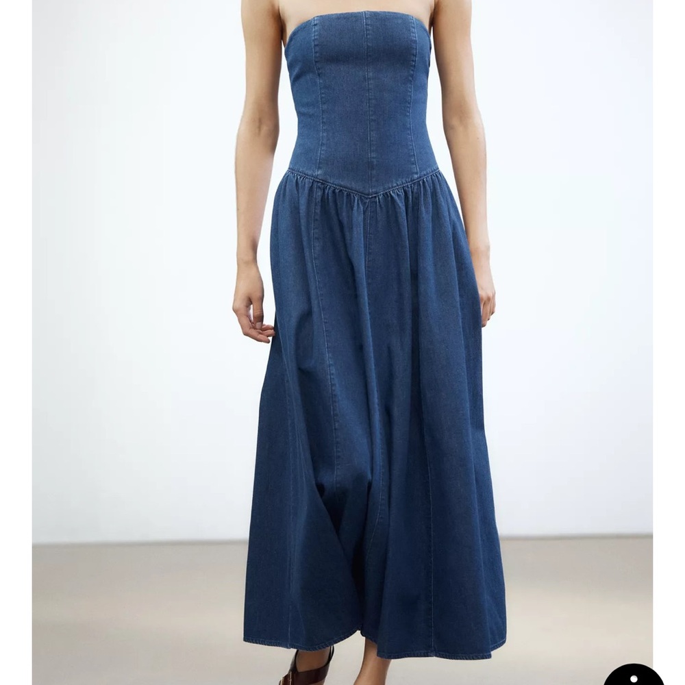 Zara Strapless TRF DENIM MIDI DRESS